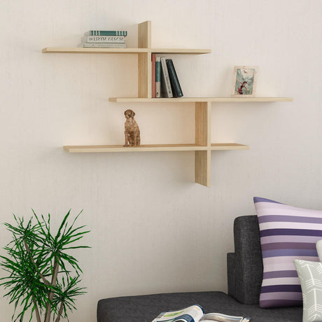 Decortie Floating Shelf in natural wood finish with unique design for stylish wall storage