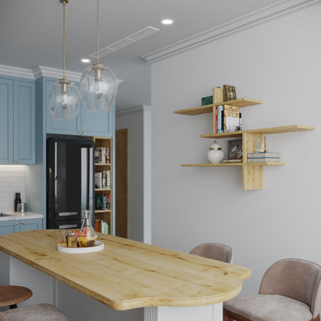 Decortie Floating Shelf showcasing books and decor in a modern kitchen