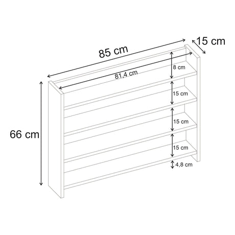 Decortie Wall Shelf with four tiers measuring 85 cm width and 66 cm height, perfect for display and storage