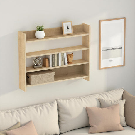 Decortie Wall Shelf in Natural Wood Finish with Three Tiers for Stylish Home Storage