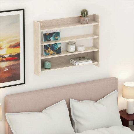 Decortie Wall Shelf in light wood finish with three spacious levels for decorative items