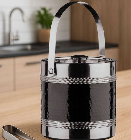 Orsina Black Ice Bucket with a Stylish Hammered Design and Stainless Steel Handle for Entertaining