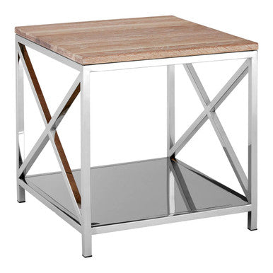 Orsina Side Table with Wooden Top and Chrome Frame for Modern Living Spaces