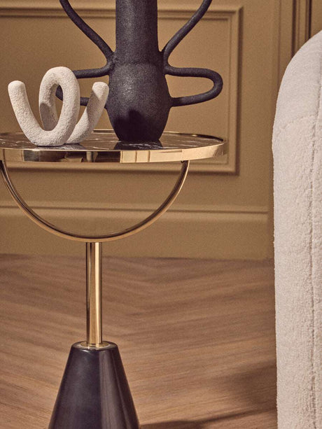 Orsina Side Table with a Gold-Trimmed Tray and Stylish Black Base for Elegant Living Spaces