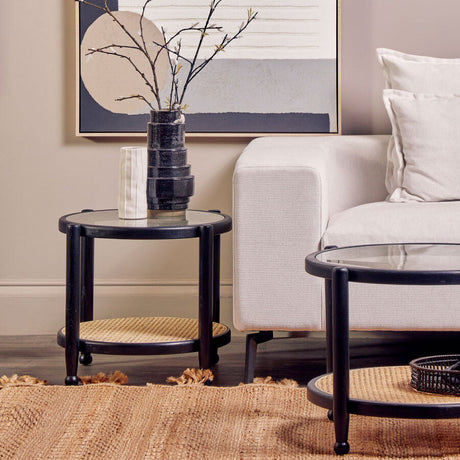 Stylish Orsina Side Table with a sleek design and woven base, perfect for modern living spaces