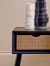 Orsina Side Table with Rattan Drawer and Decorative Vases for Modern Interiors