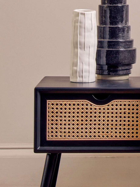 Orsina Side Table with Rattan Drawer and Decorative Vases for Modern Interiors