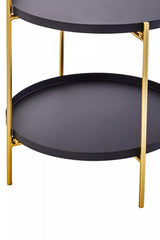 Orsina Side Table with Two Round Black Surfaces and Elegant Gold Legs for Modern Interiors