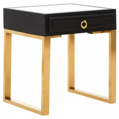Orsina Black Side Table with Gold Legs and Drawer for Stylish Bedroom Decor