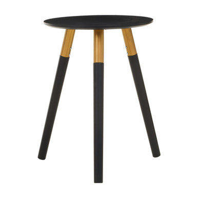 Orsina Side Table with a round black top and stylish wooden legs for modern home decor