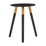 Orsina Side Table with a round black top and stylish wooden legs for modern home decor