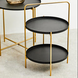 Orsina black metal side table with two circular trays and gold frame for modern decor