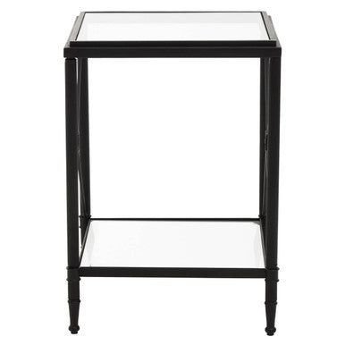Orsina Side Table with Glass Top and Lower Shelf for Modern Living Spaces