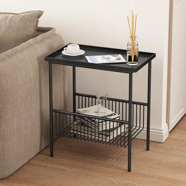Nisu Home Side Table with Metal Frame and Lower Storage for Living Room or Bedroom