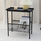 Nisu Home Black Metal Side Table with Tray Top and Magazine Storage Shelf