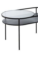 Orsina Side Table with a sleek black frame and glass top for modern living spaces