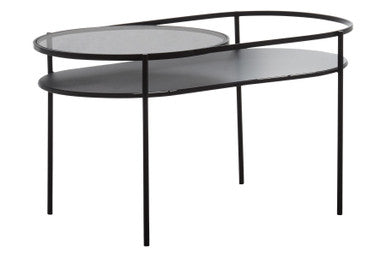 Orsina Side Table with a sleek black design and two oval glass surfaces for modern living spaces