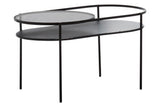 Orsina Side Table with a sleek black design and two oval glass surfaces for modern living spaces