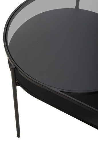 Orsina Modern Side Table with Black Glass Top and Sleek Metal Legs for Contemporary Living Spaces
