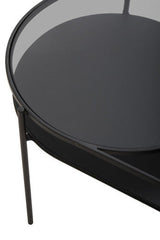 Orsina Modern Side Table with Black Glass Top and Sleek Metal Legs for Contemporary Living Spaces