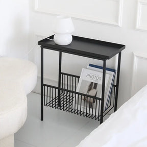 Nisu Home Modern Metal Side Table with Storage for Books and Lamp in Stylish Black Finish