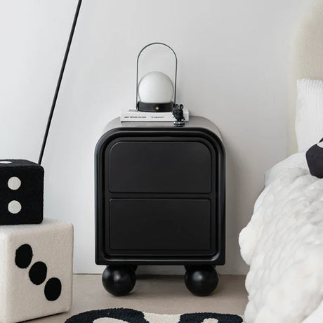Nisu Home Black Side Table with Rounded Feet and Two Drawers for Modern Interiors