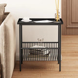 Modern Nisu Home Side Table with Metal Frame and Under-Shelf for Storage in Living Room