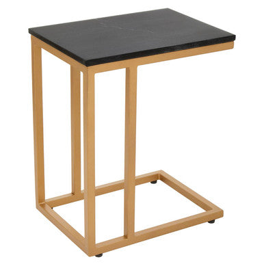 Orsina Side Table with a sleek black top and gold metal frame, perfect for modern living spaces