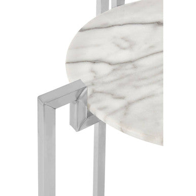 Orsina Side Table with a sleek marble top and modern chrome legs for contemporary home decor