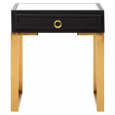 Orsina black and gold bedside table with one drawer and modern design for stylish decor