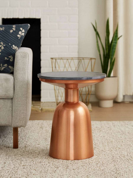 Amira Black Marble Top Copper Base Side Table Orsina