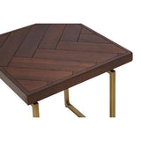 Orsina Side Table with a Stylish Herringbone Wood Top and Elegant Brass Legs