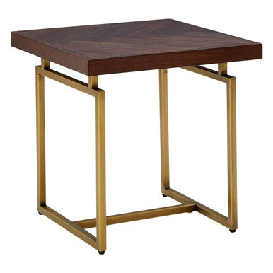 Orsina stylish wooden Side Table with a chevron top and gold metal base