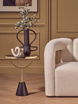 Orsina Side Table with Gold Circular Top and Black Base, Perfect for Modern Living Spaces