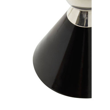 Orsina Side Table featuring a sleek black conical base with polished silver detailing