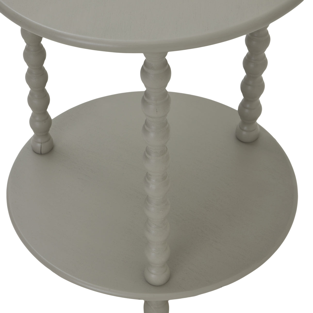 Shades 4 Seasons Side Table in soft grey with two circular shelves and turned legs