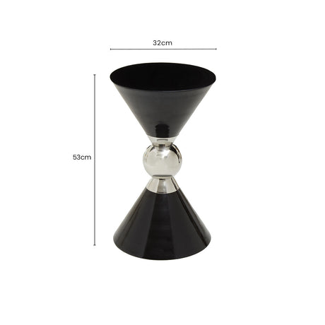 Orsina Modern Black Side Table with Unique Hourglass Design and Stainless Steel Accent