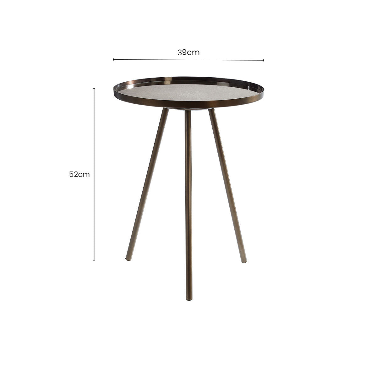 Orsina Side Table with a round top and three tapered legs, measuring 39cm by 52cm