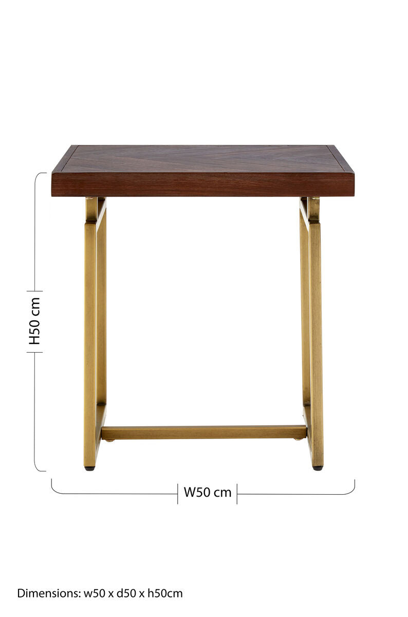 Orsina Side Table in Dark Wood with Gold Metal Frame, 50cm Tall