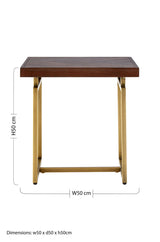 Orsina Side Table in Dark Wood with Gold Metal Frame, 50cm Tall