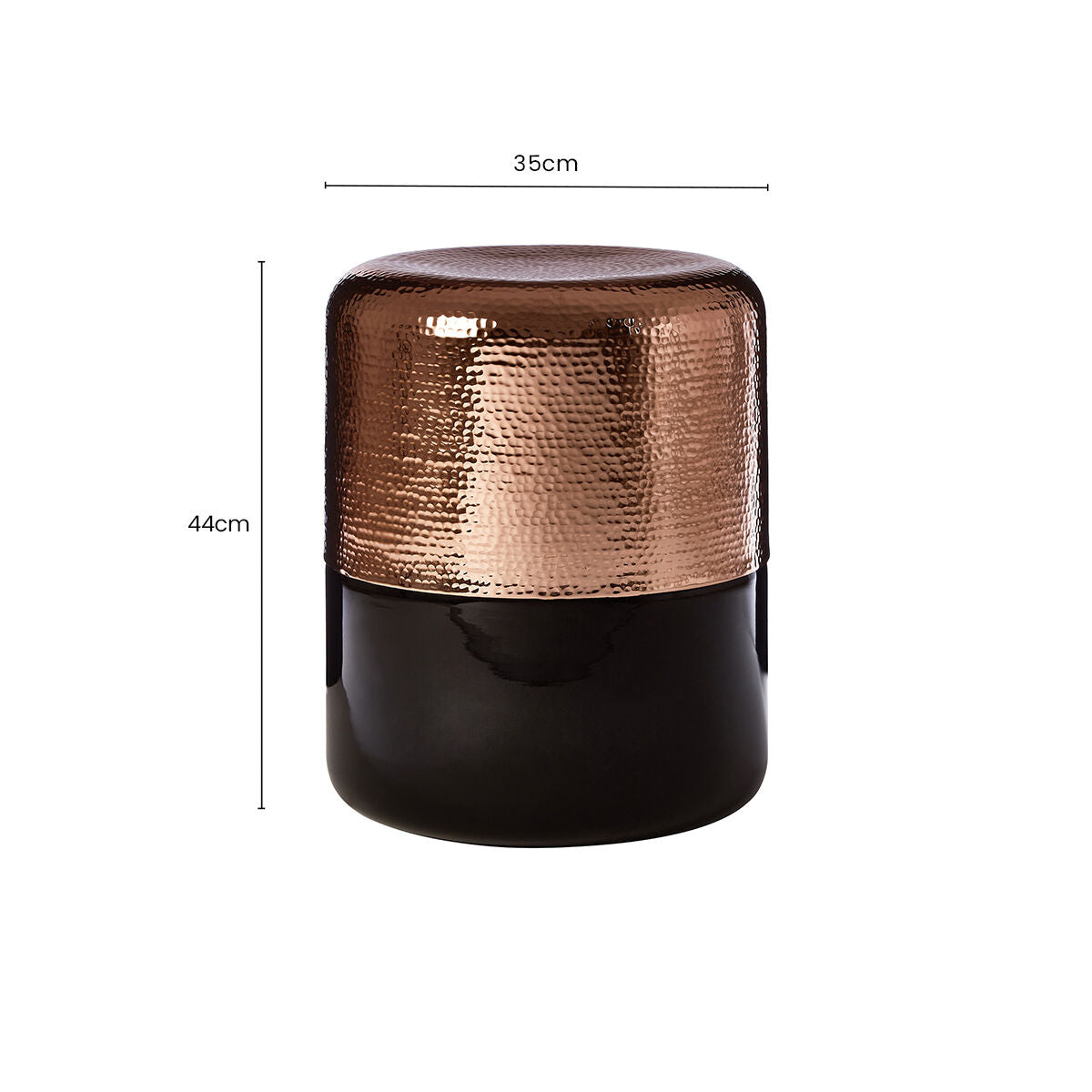 Orsina Side Table with a textured bronze top and black base, measuring 35cm by 44cm
