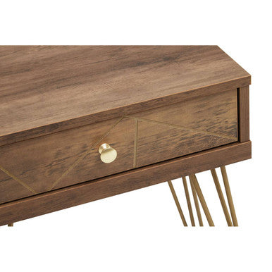 Orsina Side Table with wooden finish and brass drawer handle for stylish home decor