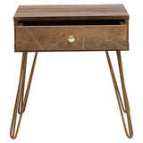 Orsina Side Table with a wooden drawer and sleek metal legs, perfect for modern living rooms