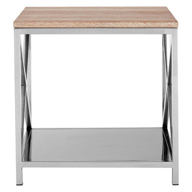 Orsina Side Table with Natural Wood Top and Modern Steel Frame for Stylish Living Rooms