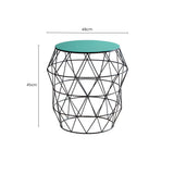 Orsina Side Table with Geometric Black Metal Base and Turquoise Top, 48cm diameter, 45cm height