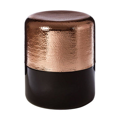 Orsina Side Table with a hammered copper top and sleek black base for modern interiors