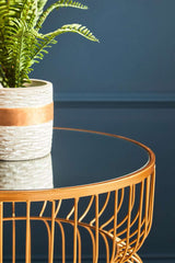Avantis Gold Metal Wireframe Round Side Table Orsina