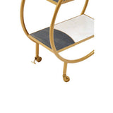 Orsina Gold Bar Cart with Two Shelves and Wheels, Ideal as a Side Table for Entertaining