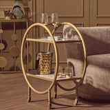 Orsina Gold Bar Cart Side Table with Two Shelves for Stylish Entertaining