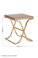 Orsina Side Table with Gold Metal Frame and Brown Top, Dimensions 51x51x60 cm